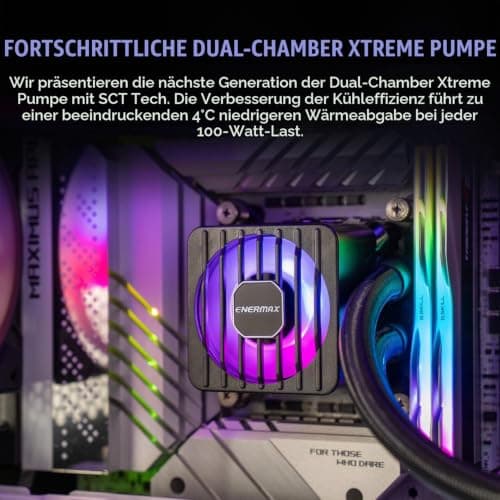 ENERMAX LIQMAXFLO 360mm CPU AIO Liquid Cooler (LGA 1700, 1200, AM5, AM4) - Xtreme Dual Chamber Pumpe- ARGB VRM Wasserblocklüfter- 400W+ TDP (3x 120 PWM ARGB Silent Flow Fan); ELC-LMF360T-ARGB, schwarz Bild 6