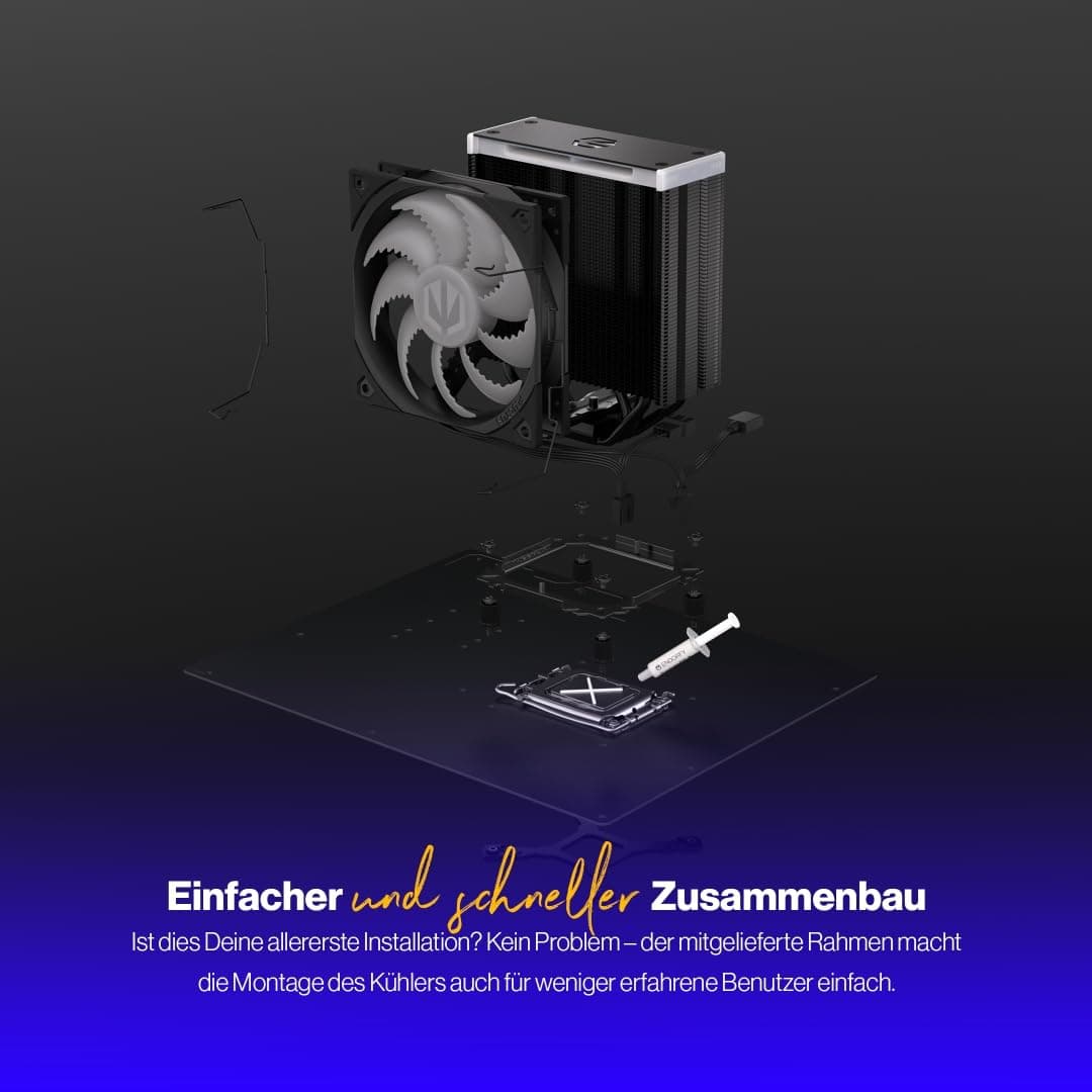 ENDORFY Fera 5 Black ARGB CPU Kühler 120 mm PWM, schwarzer Prozessorkühler, ARGB LED + Controller, leiser Tower Kühler, 4 Heatpipes, AM5 AM4 LGA1700, 220W TDP Bild 3