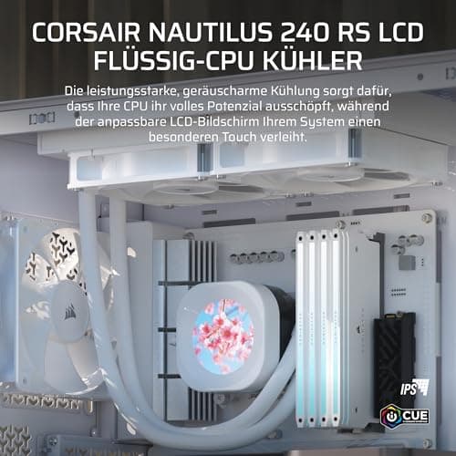 CORSAIR Nautilus 240 RS LCD Flüssig-CPU-Kühler – 2,1-Zoll-IPS LCD-Bildschirm, 240mm AIO, Einfache Daisy-Chain-Verbindungen, Intel LGA 1851/1700, AMD AM5/AM4 – Enthält 2X RS120-Lüfter – Weiß Bild 4