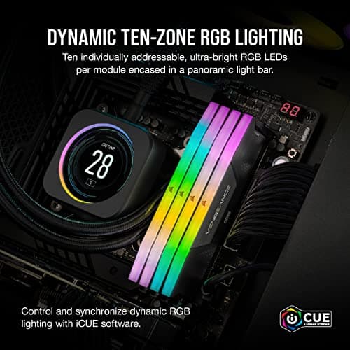 CORSAIR Vengeance RGB DDR5 RAM 96GB (2x48GB) Bis zu 5200MHz CL38 Intel XMP 3.0 Desktop-Arbeitsspeicher – Schwarz (CMH96GX5M2B5200C38) Schwarz 96GB (2x48GB) Bild 8