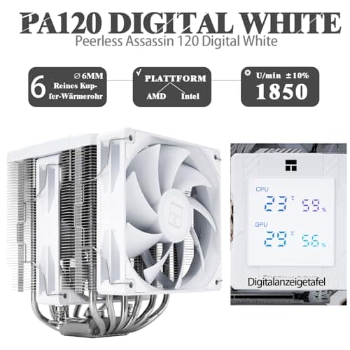 TR-Thermalright Peerless Assassin 120 Digital White CPU-Kühler, Double Tower mit 6 Heatpipes, Dual 120mm PWM Lüfter-1850U/min,Digital Display Board Top Cover, für AM5/AM4,Intel LGA1851/1700/1200/115x Bild 4