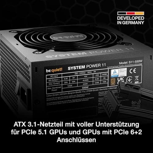 be quiet! System Power 11 550W Netzteil, ATX 3.1-Netzteil, volle Unterstützung für PCIe 5.1 GPUs, 120mm be quiet! Lüfter, Starke 12V-Leitung, DC/DC-Wandler, 80 Plus® Bronze Effizienz Bild 4