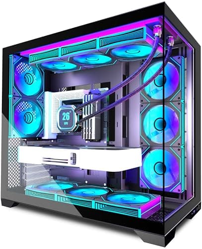 ANSAITE ATX PC-Gehäuse 9×120 mm ARGB PWM-Lüfter vorinstalliert ，Mid-Tower Gaming PC-Gehäuse, Panorama-Gehärtetes Glas Schwarz Computer-Gehäuse mit Typ-C, 360mm Radiator Unterstützung，H-D9 (Schwarz) Bild 2