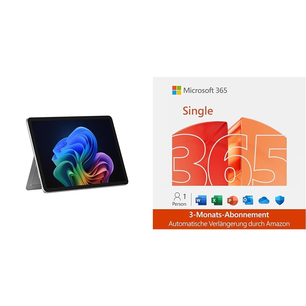 Surface Pro | Copilot+ PC | 12” LCD Touchscreen | Snapdragon® X Plus | 16GB RAM | 256GB Speicher | Platin + Microsoft 365 | 3 Monate kostenlos | Amazon Abonnement mit automatischer Verlängerung