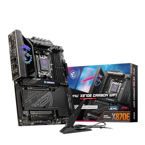 MSI MPG X870E Carbon WiFi Gaming Mainboard (AMD Ryzen 9000/8000/7000 Serie, AM5, DDR5, PCIe 5.0, M.2 Gen5, SATA 6Gb/s, USB 40Gbps, HDMI, Wi-Fi 7, Bluetooth 5.4, LAN 5Gbps, ATX)