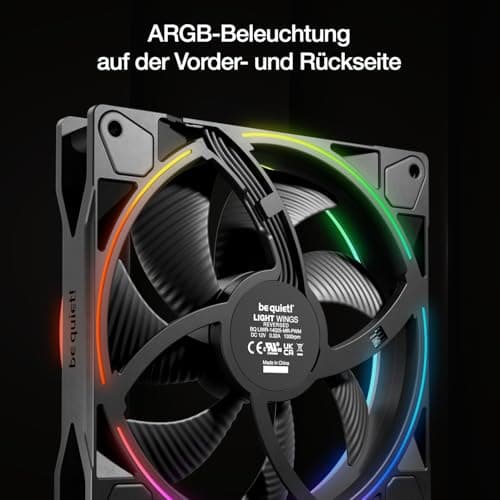 be quiet! Light Wings 140mm PWM Reverse Black, 7 invertierte Lüfterblätter, hoher Airflow, ideal für die Seite oder am Boden des Gehäuses, ARGB-Beleuchtung, vielzählige Farben, sehr leiser Betrieb Bild 8