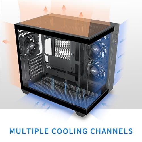MUSETEX PC Gehäuse ATX, 3 Non-LED Lüfter vorinstalliert Gaming PC Gehäuse, 270° Full-View Tempered Glass PC Case mit Type-C, Mid Tower ATX Computer Gehäuse, Schwarz, Y6 42T x 29,5B x 36,8H cm Bild 6