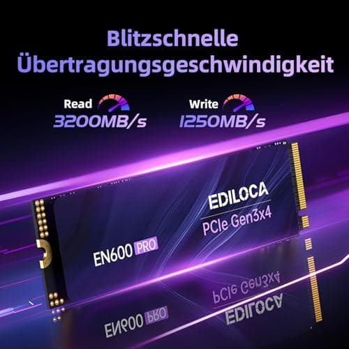 Ediloca EN600 PRO 256 GB Interne SSD PCIe Gen3, NVMe M.2 2280, SLC-Cache, 2800 MB/s Lesen, 2000 MB/s Schreiben, 3D NAND TLC, Internes Solid State Drive, kompatibel mit Desktops und Laptops Bild 4
