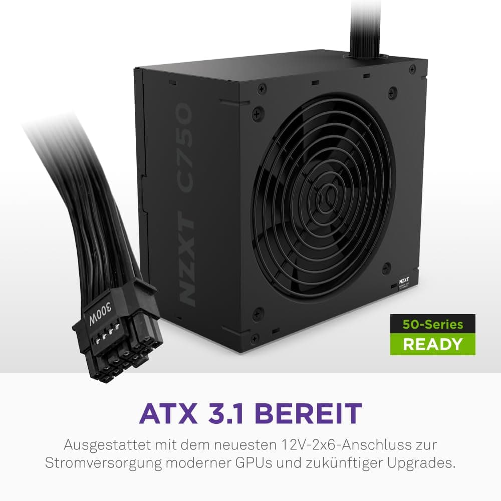 NZXT C750 Bronze ATX 3.1 - Nicht-modulares Netzteil - 750 Watt - 12V-2x6 Anschluss - 120mm FDB Lüfter - Kompakte 140mm Größe - Schwarz 750W 80 Plus Bronze ATX 3.1 Schwarz Bild 5