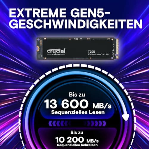 Crucial T705 1TB SSD PCIe Gen5 NVMe M.2, bis zu 13.600MB/s, Microsoft DirectStorage, PCIe 4.0 abwärtskompatibel, Interne Solid State Drive - CT1000T705SSD3 Bild 4