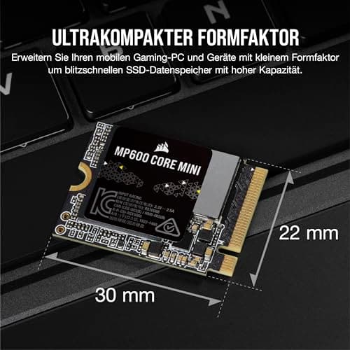 Corsair MP600 CORE Mini 2TB M.2 NVMe PCIe x4 Gen4 2 SSD - M.2 2230 - Bis zu 5.000 MB/s Sequentielles Lesen - High-Density QLC NAND - Für Steam Deck, ASUS ROG Ally, Microsoft Surface Pro - Schwarz 2 TB Bild 4