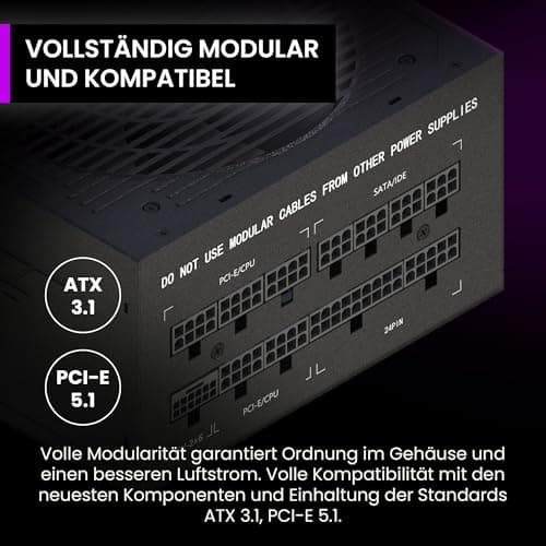 PREYON Eagle Power Gaming 750–1000W Netzteil 80+ Gold – Modular, Leise, Kompakt, Für Gamer & Kreative, 600W GPU-Support, Japanische Kondensatoren, Hohe Effizienz, Premium-Design Bild 7