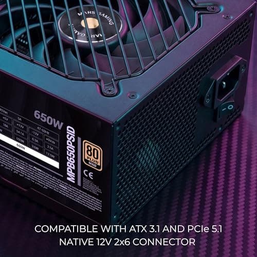 Mars Gaming MPB650PSID, PC-Netzteil 650W, 10 Jahre Garantie, 80Plus Gold 90%, Lüfter SI Extreme Silence, Technologien AI2-RPM, DC-DC und SMD, Anschlüsse ATX 3.1 und PCIe 5.1, Schwarz Bild 8
