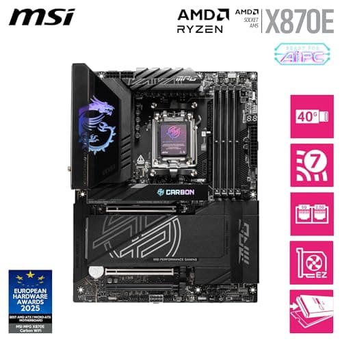 MSI MPG X870E Carbon WiFi Mainboard, ATX - Unterstützt AMD Ryzen 9000/8000/7000 Prozessoren, AM5-110A SPS VRM, DDR5 Memory Boost 8400+MT/s (OC), PCIe 5.0 x16 & 4.0 x16, M.2 Gen5, Wi-Fi 7, 5G LAN Bild 4