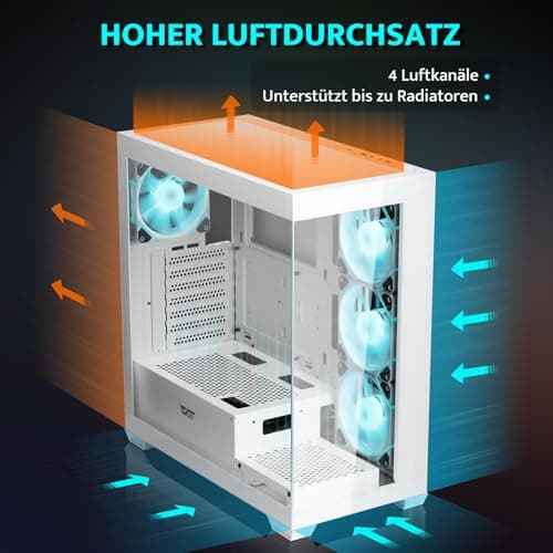 darkFlash ATX Mid-Tower PC-Gehäuse, vorinstallierte 4 PWM ARGB-Lüfter, Gaming-PC-Gehäuse mit doppelter Sichtscheibe gehärtetem Glas, Typ-C, unterstützt Wasserkühlungsradiatoren 360mm, Weiß (DS900) Weiß(4 ARGB PWM Lüfter) Bild 6