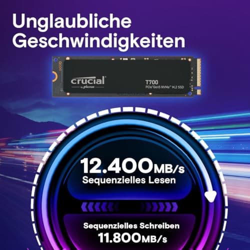 Crucial T700 1TB SSD PCIe Gen5 NVMe M.2 Interne SSD, bis zu 11.700MB/s, Microsoft DirectStorage, PCIe 4.0 abwärtskompatibel, Solid State Drive - CT1000T700SSD3 1TB ohne Kühlkörper T700 (bis zu 12,400MB/s) Bild 4