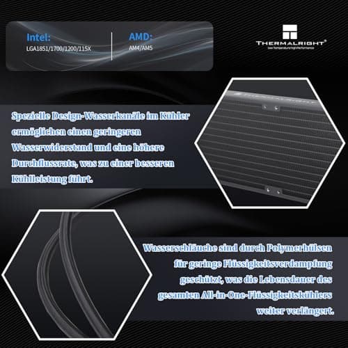 Thermalright AQUA ELITE 240 V3 Flüssig-CPU-Kühler, 240 Kühlreihen, 2 x 120mm PWM-Lüfter, 240mm Aio für AMD/AM4/AM5, Intel LGA1150/1151/1155/1156/1200/1700/1851, Desktop CPU-Kühler AIO Bild 8