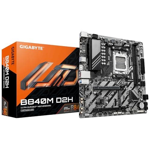 GIGABYTE B840M D2H Mainboard – AMD Ryzen 9000 CPUs, 5+2+2 Phasen VRM, bis zu 7600 MHz DDR5, 1xPCIe 4.0 + 1xPCIe 3.0 M.2, 2.5GbE LAN, USB 3.2 Gen 1