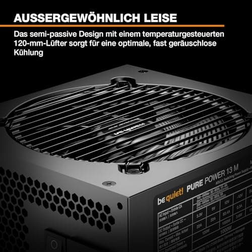 be quiet! Pure Power 13 M 1000W Netzteil, 80 Plus® Gold Effizienz, ATX 3.1-Netzteil, für PCIe 5.1 GPUs, 120mm be quiet! Lüfter, semi-passiver Betrieb möglich, LLC-Technologie, Single-Rail Bild 4