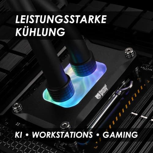 Thermal Grizzly Mycro Pro RGB Schwarz - High Performance Wasserkühlungsblock G1/4 für AMD AM5/AM4 - Coldplate aus Vernickeltem Kupfer, 0,2-mm-Mikrofinnen und Filter für Custom Wasserkühlung Schwarz AMD AM4/AM5 Bild 4
