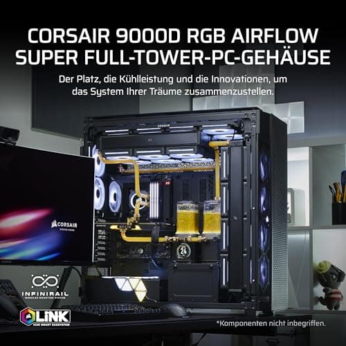 Corsair 9000D RGB Airflow Super Full-Tower-PC-Gehäuse – Geräumige Innenraum – InfiniRail™-Lüfterhalterungssystem – Keine Ventilatoren Inbegriffen – iCUE LINK-System-Hub Inbegriffen – Schwarz Bild 4