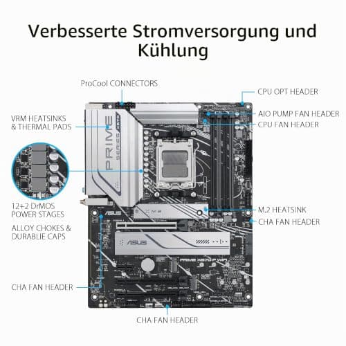 ASUS Prime X670-P WiFi Gaming Mainboard Sockel AMD AM5 (Ryzen 7000, ATX, PCIe 5.0, 3X M.2, DDR5-Speicher, WiFi6, USB 3.2 Gen 2x2 Typ-C, Aura Sync RGB-Beleuchtung) Bild 4