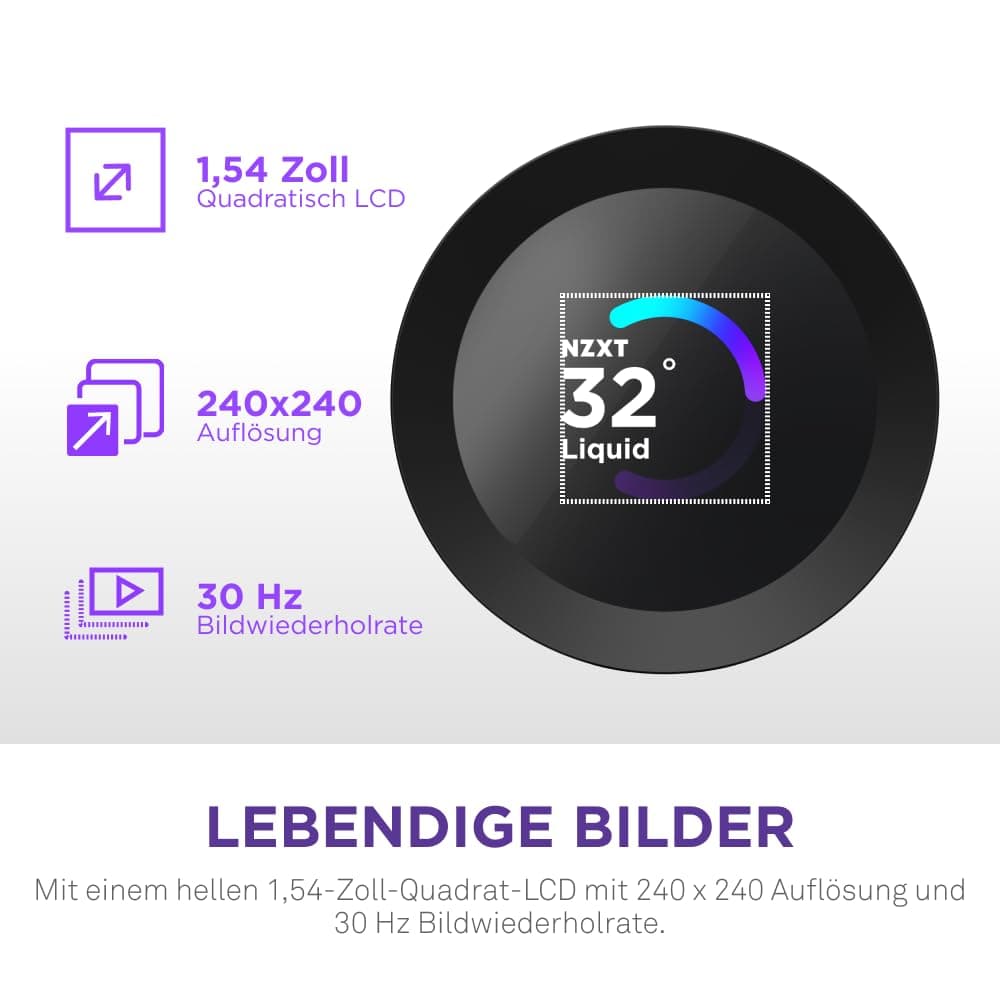 NZXT Kraken Plus 240 – AIO CPU-Flüssigkeitskühler – Anpassbares LCD-Display – Hochleistungs-Lüfter – Kompatibel mit Intel® & AMD® Sockel – Schwarz Bild 7
