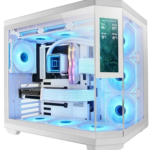Mars Gaming MC-3TCORELCD ATX Gaming-Gehäuse, anpassbarer 7,2" IPS-Bildschirm, dreifaches herausnehmbares gehärtetes Glas, Doppelkammerstruktur, Unterstützung für Flüssigkeitskühlung bis 360mm, Weiß