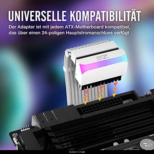 EZDIY-FAB ATX 24-Pin 90-Grad-Stromanschluss 5V 3 Pin ARGB Rainbow Buchse auf Stecker Netzteil für Computer Motherboard ATX Netzteil-1 Pack-Weiß Bild 4