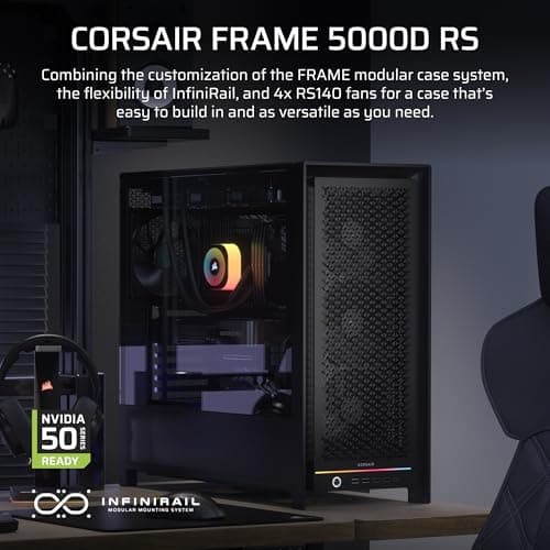 CORSAIR Frame 5000D RS Modulares Hohem Luftstrom Mid-Tower-PC-Gehäuse – 4X Vorinstallierte RS-Lüfter, InfiniRail-Lüfterbefestigungssystem, Kompatibel mit Reverse-Connector-Mainboards – Schwarz Bild 4