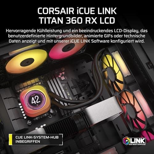 Corsair iCUE LINK Titan 360 RX LCD CPU-Flüssigkeitskühler – 360mm AIO – FlowDrive-Kühl-Engine – Intel LGA 1851/1700, AMD AM5/AM4 – 3X RX120 RGB-Lüfter – iCUE LINK-System-Hub Inbegriffen – Schwarz Bild 4