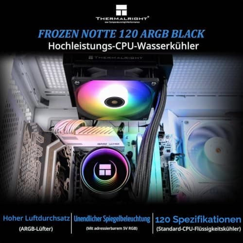 Thermalright Frozen Notte 120 ARGB Black CPU Wasserkühler, CPU Wasserkühlung, ARGB Kaltkopf, Geeignet für AMD:AM4/AM5,Intel LGA 1700/1851/1150/1151/1200 120mm Black Bild 4