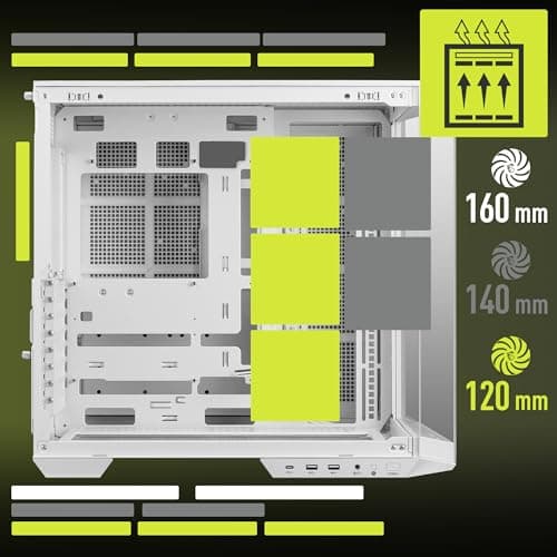msi MAG PANO 100L PZ White – Premium Mid-Tower Gaming-PC-Gehäuse – Seitenwand aus gehärtetem Glas – Flüssigkeitskühlung unterstützt bis zu 360 mm Kühler – weißes Gehäuse Bild 8