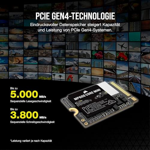 Corsair MP600 CORE Mini 2TB M.2 NVMe PCIe x4 Gen4 2 SSD - M.2 2230 - Bis zu 5.000 MB/s Sequentielles Lesen - High-Density QLC NAND - Für Steam Deck, ASUS ROG Ally, Microsoft Surface Pro - Schwarz 2 TB Bild 6