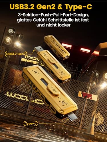 MOVE SPEED USB Stick 1TB, Lese-/Schreibgeschwindigkeit von 1.000 MB/s, USB 3.2 Gen2 + Type-C Schnittstelle Externe SSD, Portable SSD mit 3-stufigem Schiebe-Design, kompatibel mit iPhone 17/16/15 Serie Bild 6
