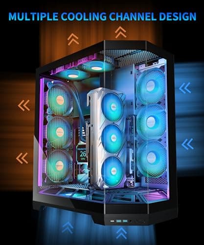 MUSETEX PC Gehäuse, Vertikale GPU-Montage Design, Vorinstallation 5 PWM ARGB Lüfter, 360MM Rad Support, ATX Mid-Tower Gaming PC-Gehäuse mit Type-C, 270° Panorama-Glas, Schwarz(GR3) Bild 8