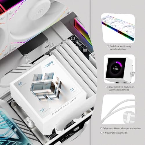 TR-Thermalright Peerless Vision 360 ARGB White Liquid CPU Kühler, 3,95 '' IPS LCD-Bildschirm mit 480x480 Auflösung-Magnetisch, 360mm Aio, CPU Lüfter-Wireless Spleißen, für AM4/AM5, LGA1851/1700/115x Bild 4