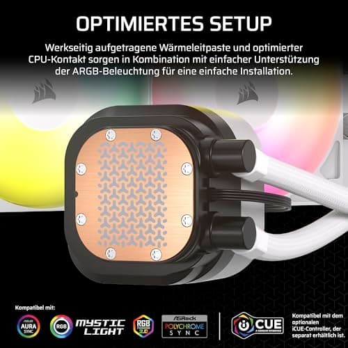 Corsair Nautilus 360 RS ARGB CPU-Flüssigkeitskühler – 360mm AIO – Geräuscharm – Direkter Mainboard-Anschluss – Intel LGA 1851/1700, AMD AM5/AM4 – 3X RS120 ARGB-Ventilatoren Inbegriffen – Weiß ARGB 360mm Weiß Bild 6