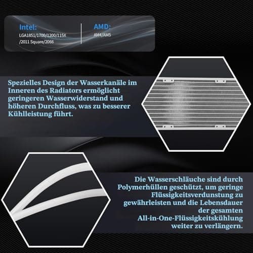 TR -AQUA ELITE 360 V6 ARGB BLACK CPU Flüssigkeitskühler, 360 Kühlreihen, 3 x 120 mm Wasserkühler, AMD:AM4/AM5, Intel LGA115X/1200/2011/1700/1851, CPU Kühler AIO Bild 8