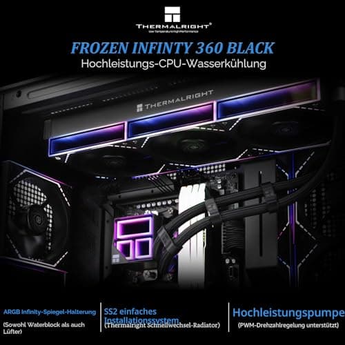 TR Frozen Infinity 360 CPU Aio Cooler, Lüfter TL-M12 x 3 PWM, Wasserkühler, Computerprozessor, ARGB Infinity Mirror, 360 CPU Liquid Cooling: LGA1851/1700/1150/1151/1200/2011, Ref 360MM BLACK-360MM Bild 3