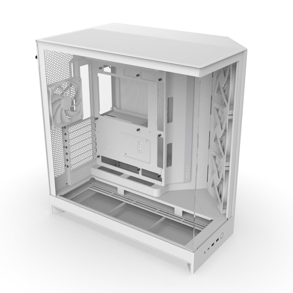 NZXT H9 Flow (2025) – Großes Dual-Kammer ATX Mid-Tower Airflow PC-Gehäuse – Enthält 3 x 140mm & 1 x 120mm Lüfter – 420mm Radiatorunterstützung – Gehärtetes Glas – Back-Connect bereit – Weiß Weiß Flow