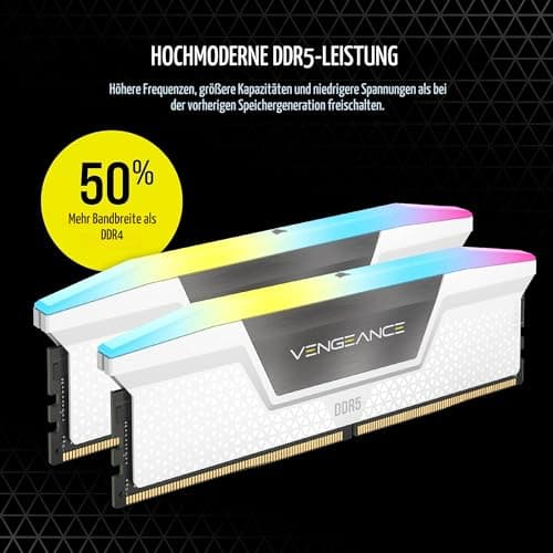 CORSAIR Vengeance RGB DDR5 RAM 64GB (2x32GB) Bis zu 5600MHz CL40 Intel XMP 3.0 Desktop-Arbeitsspeicher – Weiß (CMH64GX5M2B5600C40W) Weiß 64GB (2x32GB) Bild 6