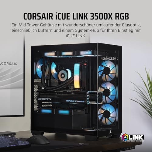 CORSAIR iCUE LINK 3500X RGB Mid-Tower ATX PC-Gehäuse - Gehärtetes Panorama-Glas - Umgekehrte Verbindung Motherboard-Kompatibel -3x CORSAIR iCUE LINK RX120 RGB-Lüfter Im Lieferumfang Enthalten -Schwarz iCUE LINK RGB Schwarz Bild 4