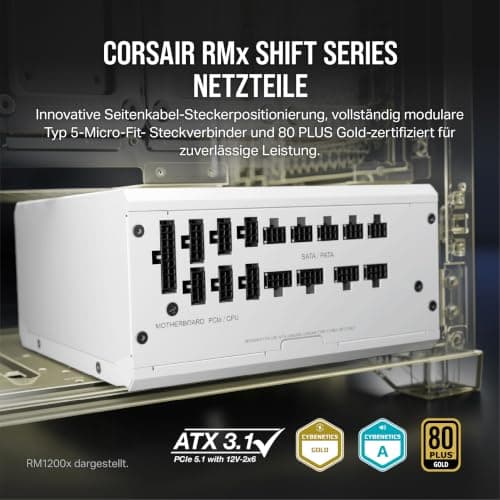 Corsair RM850x SHIFT Vollmodulares ATX-Netzteil - Modulare Seitenschnittstelle - ATX 3.1- & PCIe 5.1-kompatibel - Null-Drehzahl-Lüftermodus - 105°C-Kondensatoren - 80 PLUS Gold-Effizienz - Weiß 850 Watts Weiß Bild 4