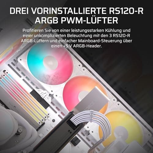 CORSAIR 3500X RS-R ARGB Panoramaglas Mid-Tower-PC-Gehäuse – 3 x RS120-R ARGB-Lüfter Inklusive, Platz für bis zu 10 x 120-mm-Lüfter, Kompatibel mit Motherboards mit Rückseitigem Anschluss – Weiß Bild 6