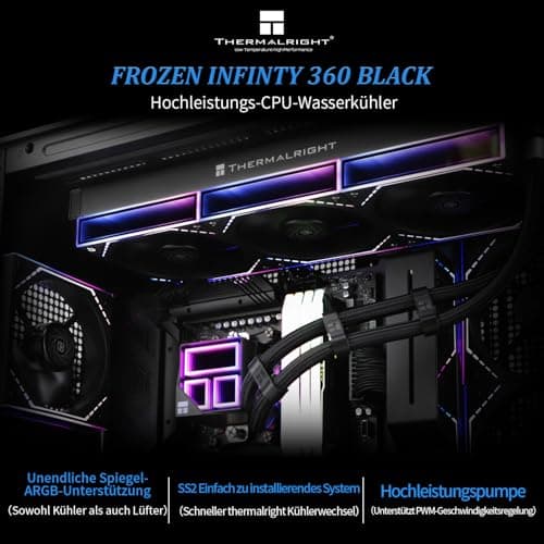Thermalright Frozen Infinity 360 BLACK CPU-Wasserkühler, 360mm Aio CPU-Kühler, Dreifach-TL-M12-PWM-Lüfter, Infinity Mirror CPU-Kühler, für AMD/AM4/AM5, Intel LGA1851/1700/1150/1151 360mm Schwarz Bild 4