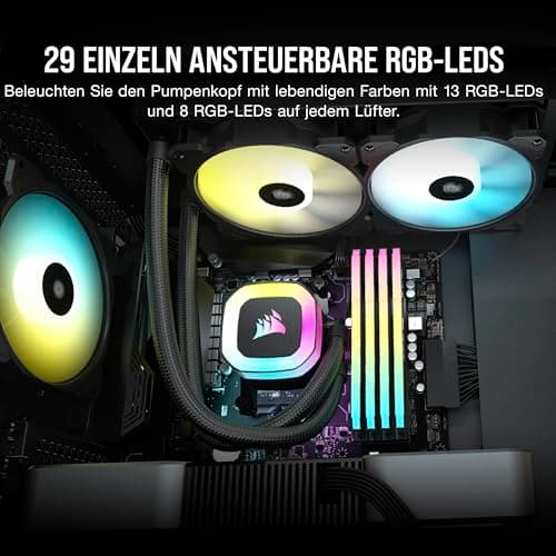 CORSAIR H100 RGB-Flüssig-CPU-Kühler - 240mm AIO - SP120 RGB ELITE Lüfter - Passend Für Intel LGA 1200/115X/2066, AMD AM4 - Motherboard ARGB Adapter Enthalten - Schwarz 240mm Kühler Bild 8