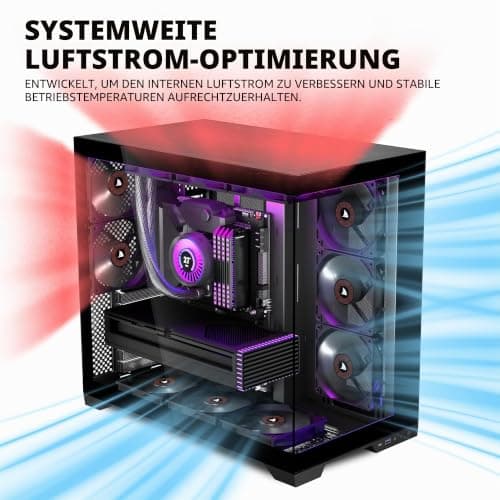 KEDIERS PC-Gehäuse ATX 5 Lüfter vorinstalliert, Typ-C-Mid-Tower-Computergehäuse mit Full-View-Dual-Hartglas, Gaming-PC-Gehäuse, Schwarz Bild 8