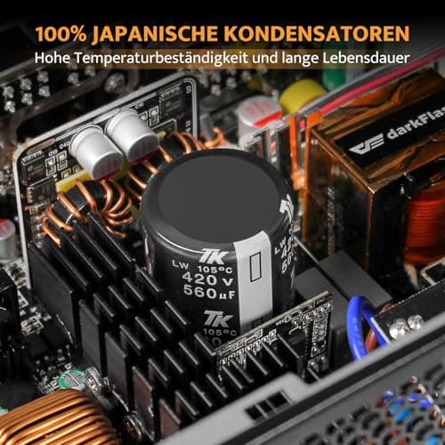 darkFlash PMT850 Vollmodulares ATX 3.1-Netzteil, 80 Plus Gold Effizienz, PCIe 5.1 & 12VHPWR-Unterstützung, 100% Japanische 105°C-Kondensatoren, Kompakte 150-mm-Bauweise (Weiß) 850 Watts Weiß Bild 6