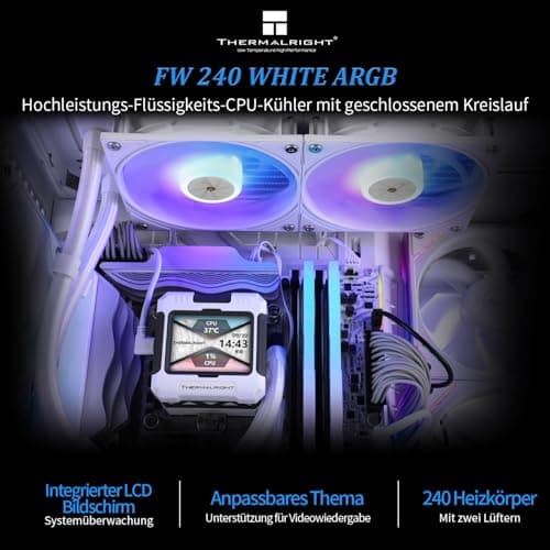 Thermalright FW 240 Weiß ARGB CPU-Wasserkühlung mit 2 PWM-Lüftern, IPS 320 * 240 Auflösung LCD-Bildschirm,240 AIO-Kühlung,flüssiger CPU-Kühler für Intel PC Aio-Kühler: AM4/AM5/LGA1700/1851 Bild 4